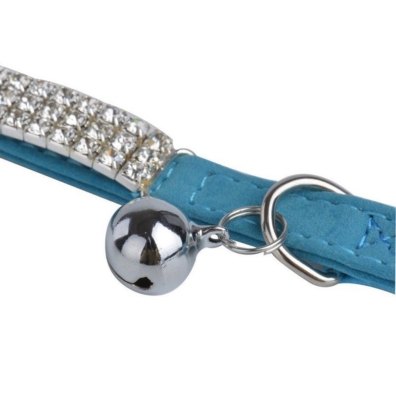 CHUKCHI Soft Velvet Safe Cat Adjustable Collar Bling Diamante with Bells,11 inch for Small Dogs and Cats (Blue) - Image 2